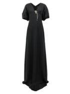 Matchesfashion.com Julie De Libran - Gilda Crystal Brooch Satin Gown - Womens - Black