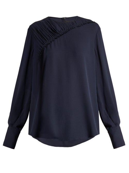 Matchesfashion.com Joseph - Sinclair Ruched Silk Crepe Blouse - Womens - Navy
