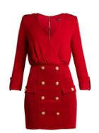 Matchesfashion.com Balmain - Stretch Knit V Neck Mini Dress - Womens - Red