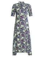 Matchesfashion.com Prada - Peony Print Silk Blend Dress - Womens - Blue
