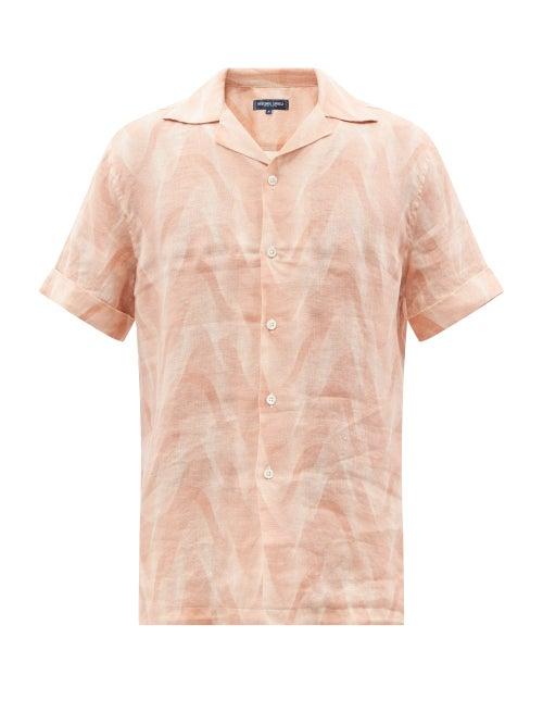 Frescobol Carioca - Lenis-print Linen-voile Shirt - Mens - Light Red