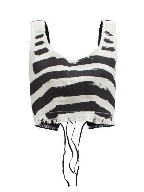 Matchesfashion.com Marni - Brushstroke-print Gauze Cropped Tank Top - Womens - Black Stripe