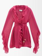 Lisa Marie Fernandez - Anita Ruffled-sleeve Linen-blend Gauze Robe - Womens - Fuschia