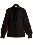 Matchesfashion.com Fendi - Crystal Embellished Pleated Silk Blouse - Womens - Black