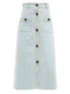 Matchesfashion.com Miu Miu - Button Front Denim Midi Skirt - Womens - Light Blue