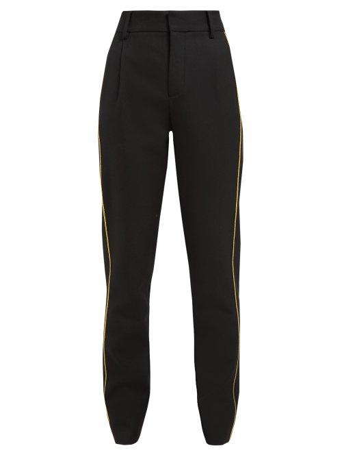 Matchesfashion.com Saint Laurent - Gabardine Piped Trim Tailored Wool Trousers - Womens - Black