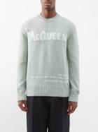Alexander Mcqueen - Graffiti Logo-jacquard Cotton Sweater - Mens - Light Green