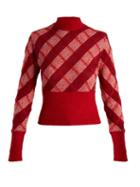 Matchesfashion.com Miu Miu - High Neck Checked Mohair Blend Sweater - Womens - Red Multi