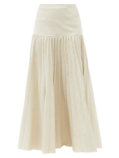 Matchesfashion.com Joseph - Sven Pleated Linen-blend Calico Suit Skirt - Womens - Cream