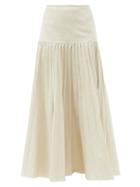 Matchesfashion.com Joseph - Sven Pleated Linen-blend Calico Suit Skirt - Womens - Cream