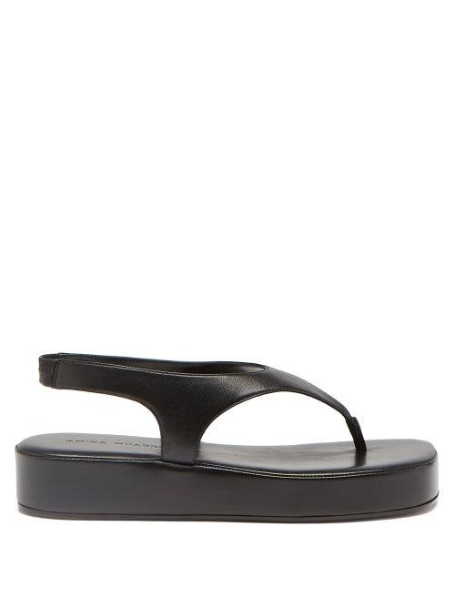 Amina Muaddi - Deborah Leather Flatform Sandals - Womens - Black
