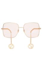 Matchesfashion.com Gucci - Gg Chain-charm Square Metal Sunglasses - Womens - Pink Gold