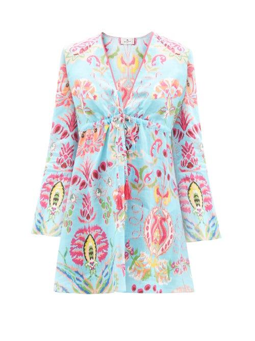 Etro - Lucky Azzurro Floral-print Ramie Dress - Womens - Blue Print