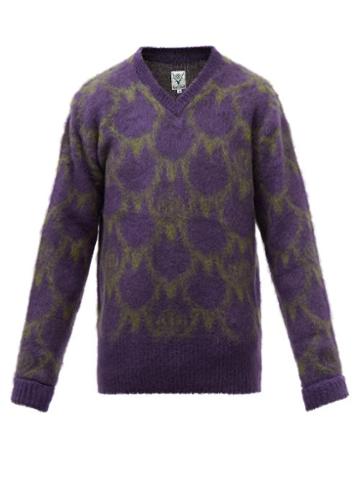 South2 West8 - V-neck Mohair-blend Sweater - Mens - Purple Print