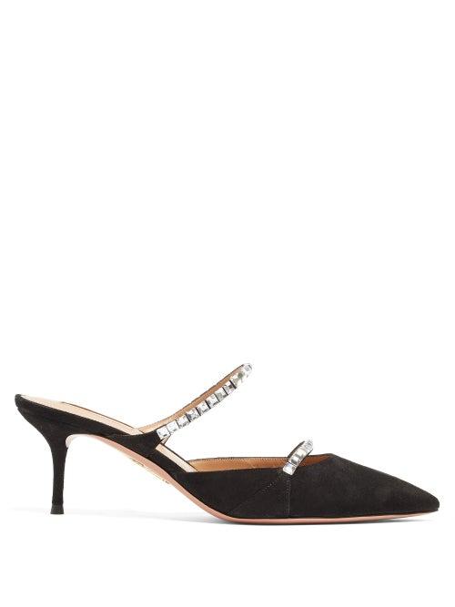 Matchesfashion.com Aquazzura - Diamante 60 Crystal-embellished Suede Mules - Womens - Black