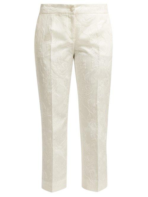 Matchesfashion.com Dolce & Gabbana - Floral Jacquard Cotton Blend Trousers - Womens - White