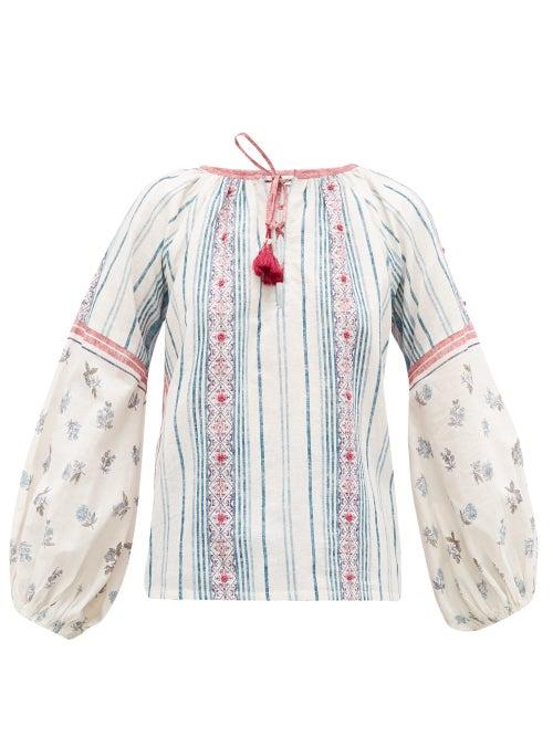 Matchesfashion.com D'ascoli - Amagansett Striped And Floral-print Cotton Top - Womens - Blue Print