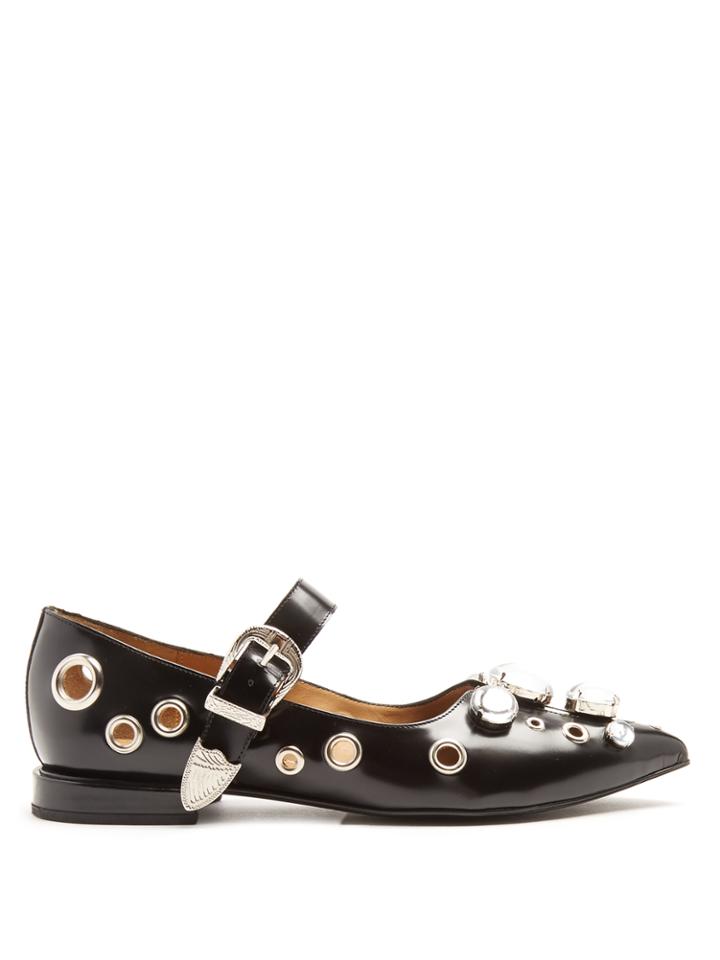 Toga Embellished Point-toe Leather Flats