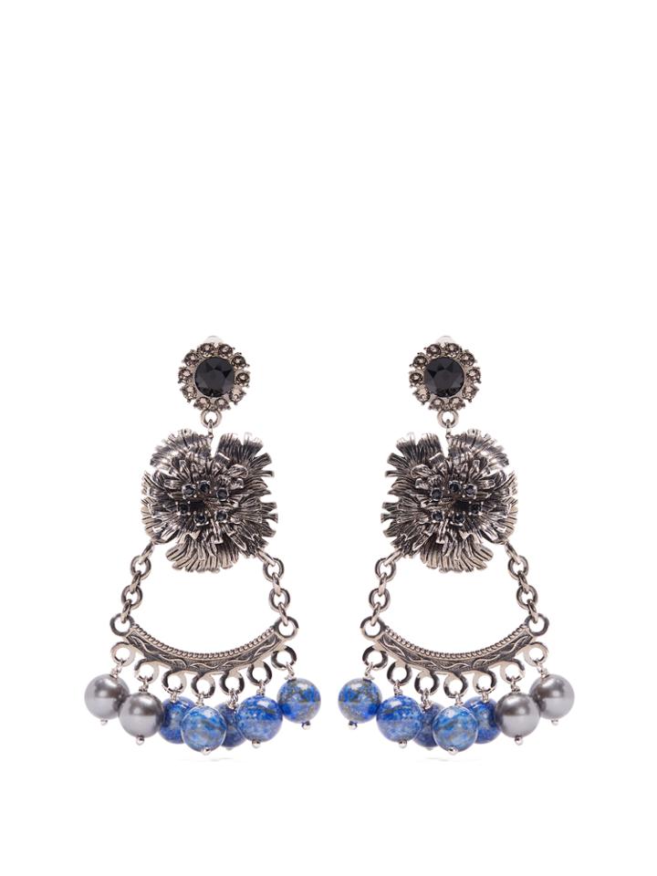 Erdem Bead-embellished Flower-drop Clip-on Earrings