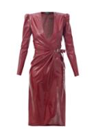Matchesfashion.com Saint Laurent - Buckled Latex Wrap Dress - Womens - Red