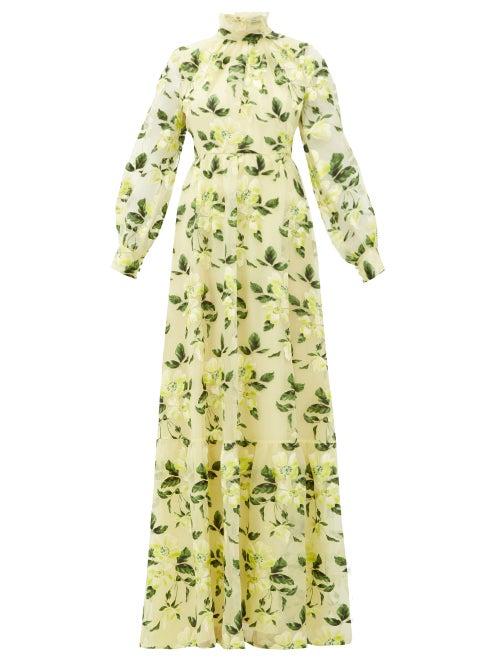Matchesfashion.com Erdem - Clementine Floral-embroidered Silk-organza Gown - Womens - Yellow