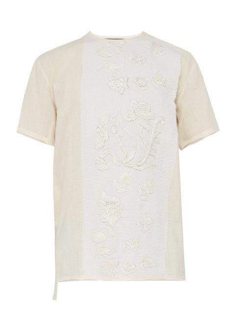 Matchesfashion.com By Walid - Floral Embroidered Cotton T Shirt - Mens - Beige