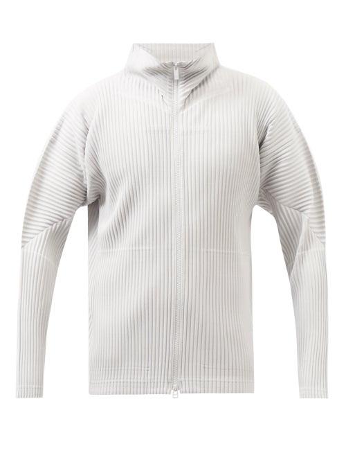 Homme Pliss Issey Miyake - High-neck Technical-pleated Zipped Jacket - Mens - Light Grey