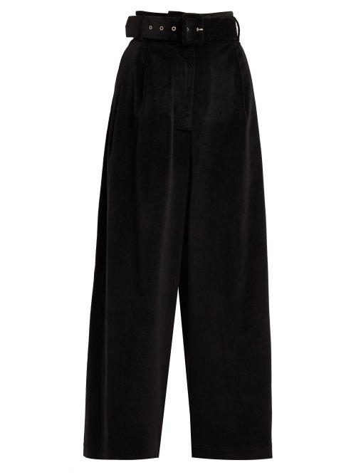 Matchesfashion.com Isa Arfen - Wide Leg Belted Velvet Trousers - Womens - Black