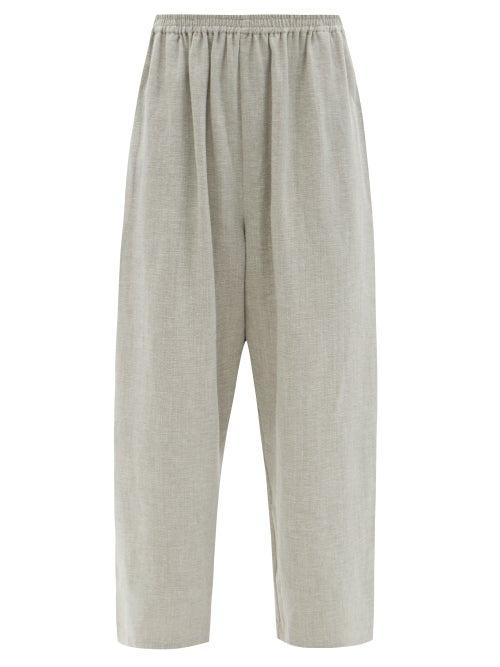Matchesfashion.com Eskandar - Delave-dyed Linen-blend Wide-leg Trousers - Womens - Light Grey