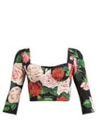 Matchesfashion.com Dolce & Gabbana - Rose Print Silk Blend Charemeuse Corset Top - Womens - Black Multi