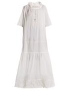 Matchesfashion.com Albus Lumen - Lola Dropped Waist Ruffled Neck Cotton Dress - Womens - White
