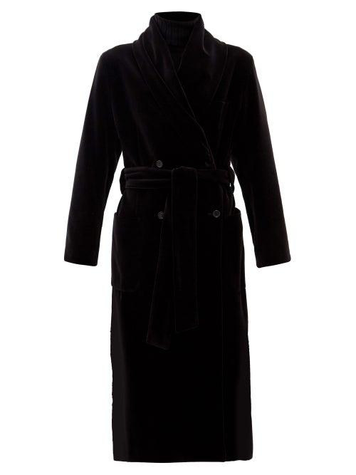 Matchesfashion.com Dolce & Gabbana - Gathered-collar Waist-sash Cotton-velvet Coat - Womens - Black