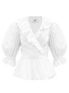 Sea - Heidi Puff-sleeve Cotton Wrap Blouse - Womens - White