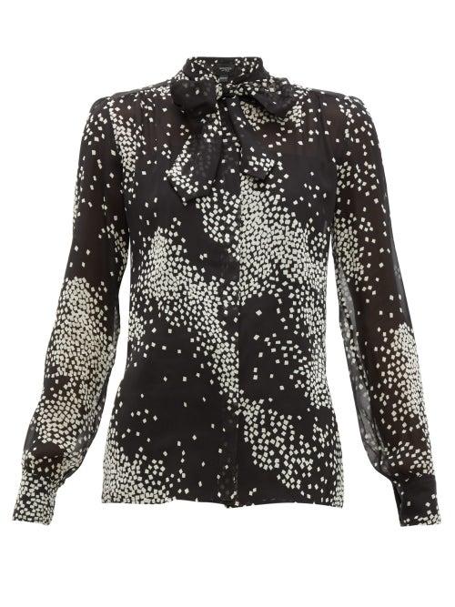 Matchesfashion.com Giambattista Valli - Abstract Square Print Silk Blouse - Womens - Black White