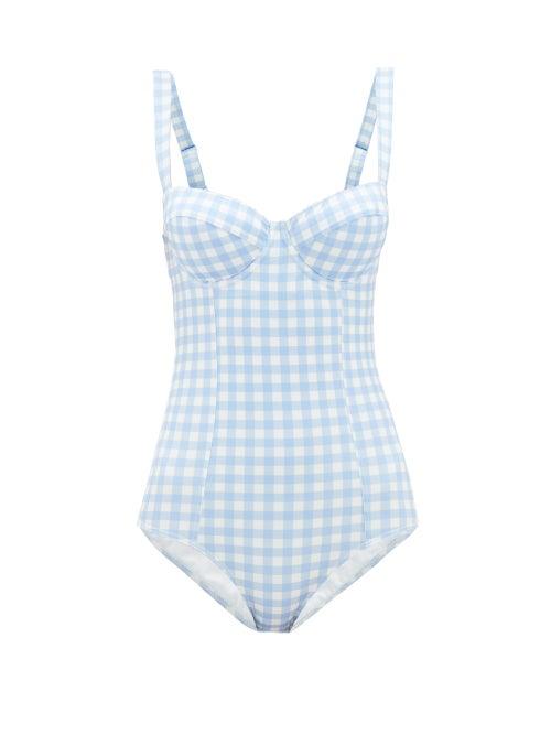 Matchesfashion.com Ephemera - Balconette Gingham-print Swimsuit - Womens - Blue Print