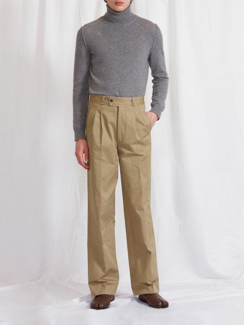 Maison Margiela - Raw-edge Pleated Twill Chinos - Mens - Camel