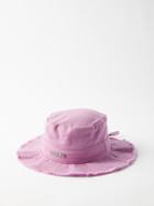 Jacquemus - Distressed-trim Drawstring Cotton Bucket Hat - Womens - Light Purple
