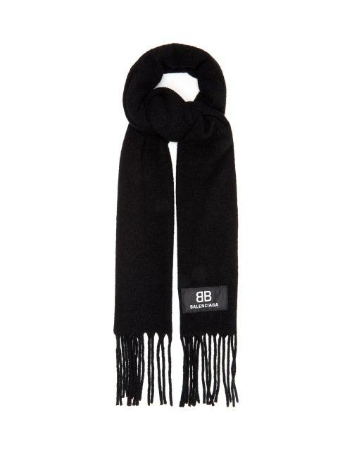 Balenciaga - Fringed Wool-blend Scarf - Womens - Black