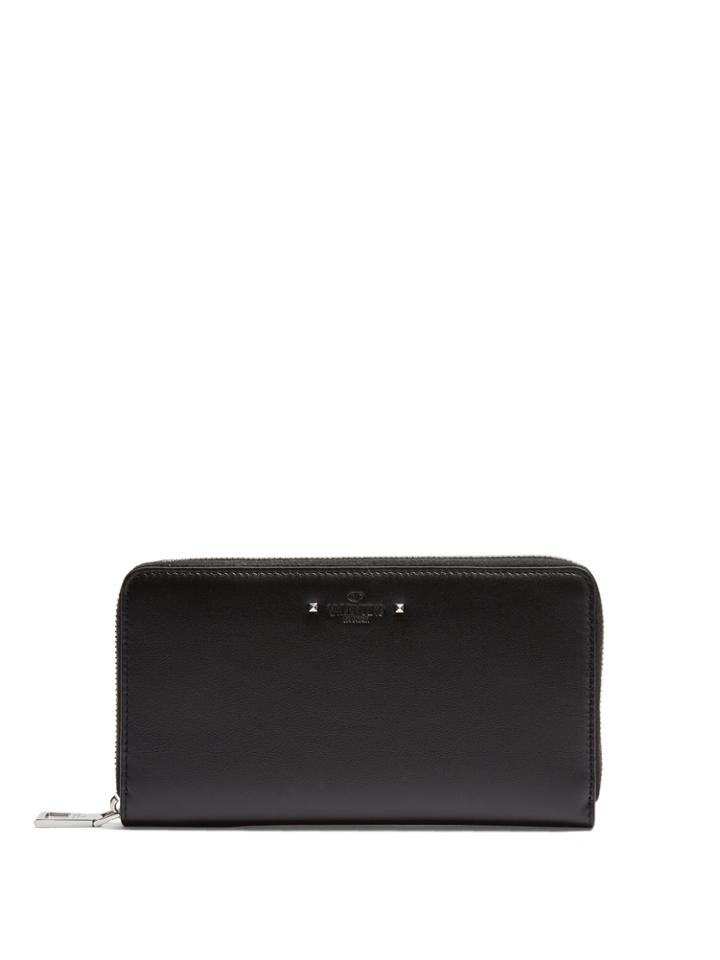 Valentino Logo-debossed Zip-around Leather Wallet