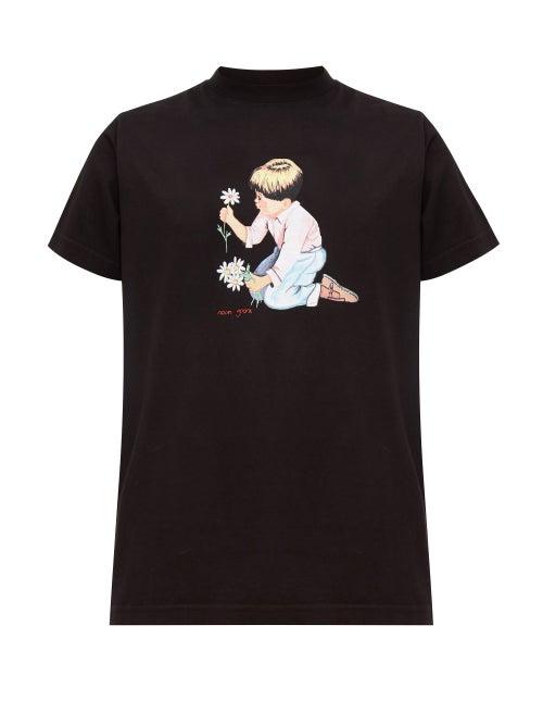 Matchesfashion.com Noon Goons - Daisies Screen Print Cotton T Shirt - Mens - Black
