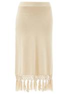 Matchesfashion.com Joostricot - Macram-hem Knitted Linen-blend Skirt - Womens - Light Beige