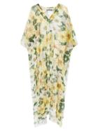 Matchesfashion.com Dolce & Gabbana - Camellia-print Silk-georgette Kaftan - Womens - Yellow Multi