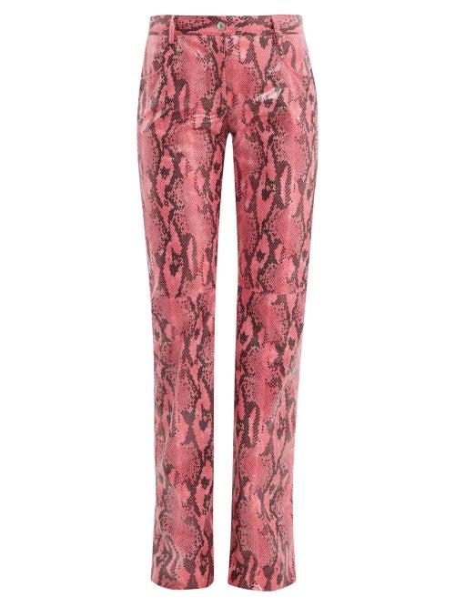Matchesfashion.com Msgm - Python Effect Patent Trousers - Womens - Pink
