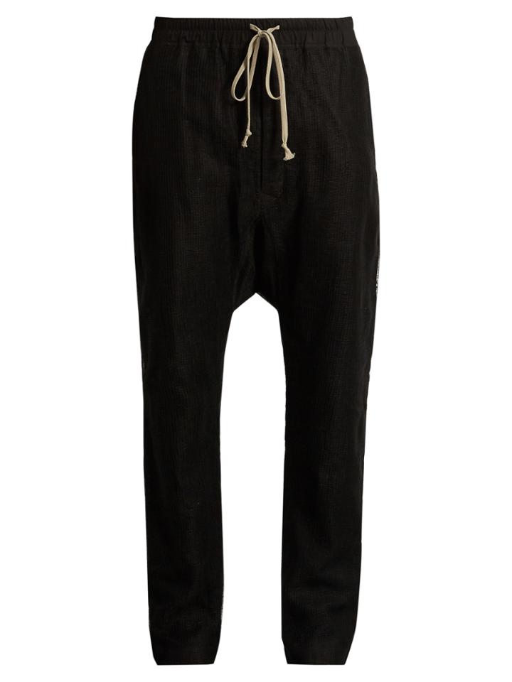 Rick Owens Mesh-overlay Dropped-crotch Linen Trousers