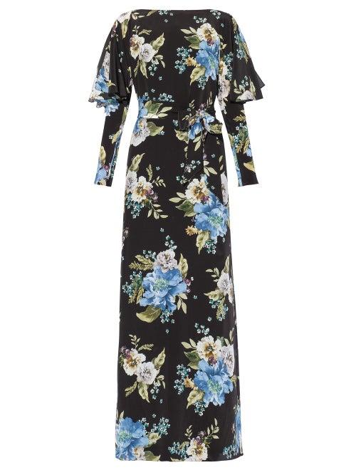 Matchesfashion.com Erdem - Jude Carnation-print Crepe De Chine Maxi Dress - Womens - Black Print