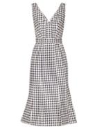 Matchesfashion.com Alexander Mcqueen - Houndstooth V Neck Denim Midi Dress - Womens - White Multi