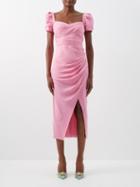 Self-portrait - Puff-sleeve Gathered Crepe Dress - Womens - Bright Pink