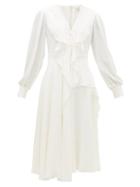 Matchesfashion.com Alexander Mcqueen - Ruffled Button-down Silk-georgette Midi Dress - Womens - White
