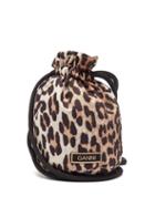 Ladies Bags Ganni - Drawstring Leopard-print Recycled-fibre Shell Bag - Womens - Leopard