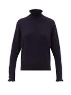 Matchesfashion.com Chlo - Flounced Edge High Neck Cashmere Sweater - Womens - Navy